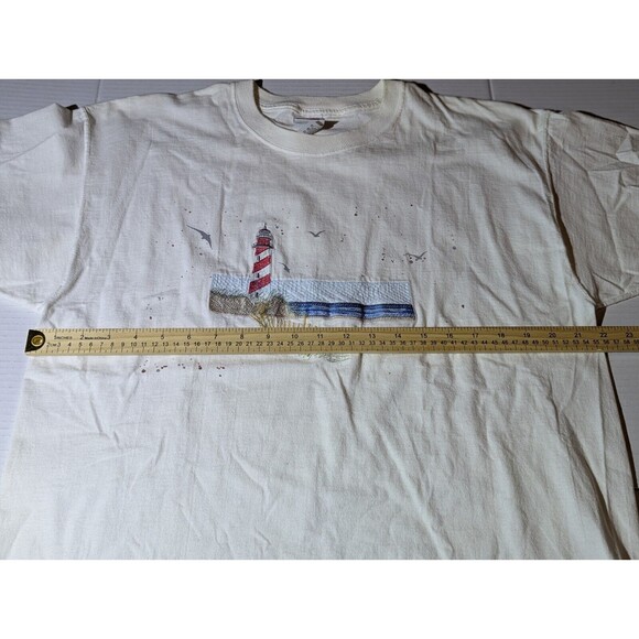 Vintage T Shirt Embroidered Lighthouse seagulls, fruit of the loom lofteez XL - Picture 4 of 7